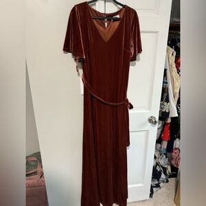 Terracotta velvet bridesmaids dress
